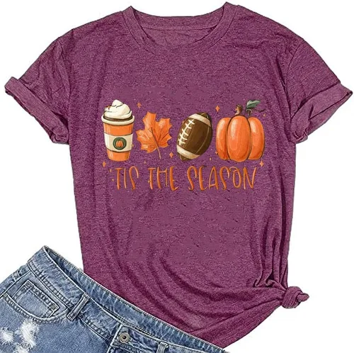 SUEOSU Camiseta de otoño para mujer, camisa de calabaza de Halloween, Acción de Gracias, familia, divertida, de pavo, camisetas casuales de otoño.