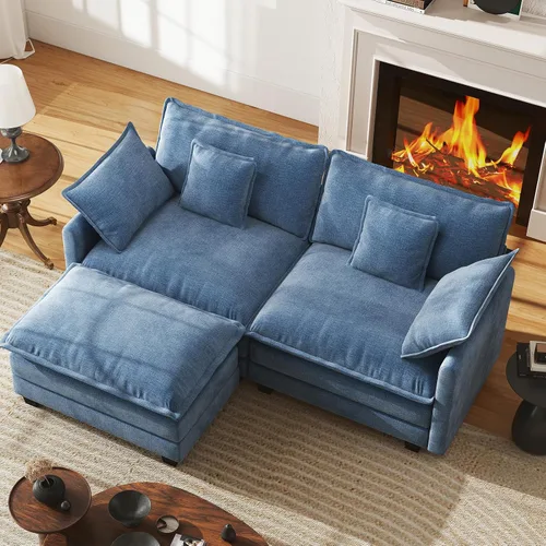 Miniatura 27 de WorthFurni Sofá Seccional Modular de 111.4", Sofá de Nube en Forma de U con 2 Otomanas Móviles, Cómodo Sofá de Chenille de Asiento Profundo