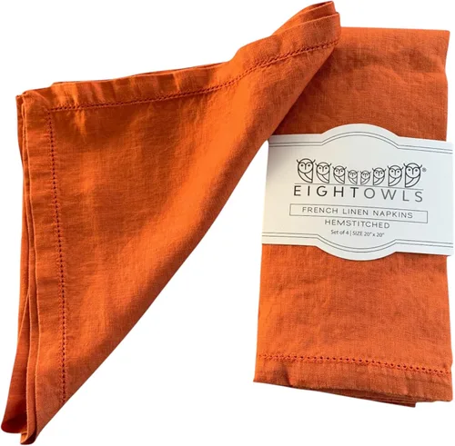 Miniatura 15 de Servilletas de lino con dobladillo calado – 20 pulgadas x 20 pulgadas – Servilletas de cena de tela de lino puro lavado a la piedra con esquinas