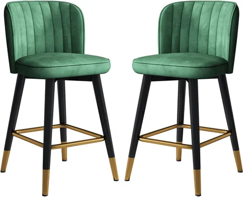 Taburetes de bar giratorios de terciopelo con respaldo para isla de cocina, comedor y sillas tapizadas para bar en casa. Verde
