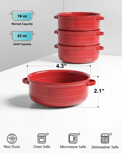 Miniatura 4 de LE TAUCI Cuencos para sopa con asas - 22 oz de cerámica sin plomo para sopa de cebolla francesa, aptos para horno y microondas, diseño resistente al