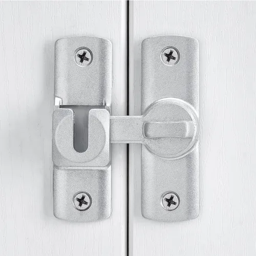 Miniatura 6 de Cerradura Plateada de Puerta de Granero Abatible de 90/180 Grados, Protege la Privacidad - Pestillo de Seguridad para Puerta, Herrajes de Pestillos