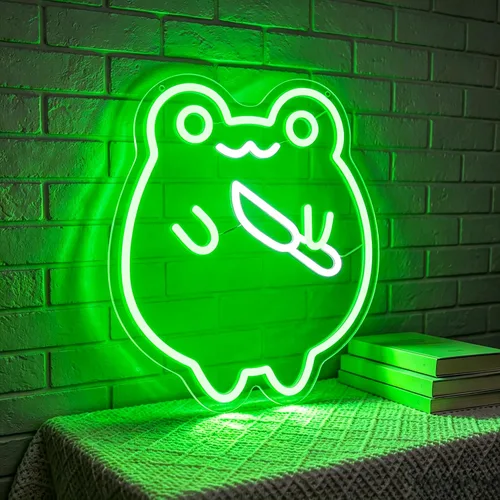 Miniatura 2 de Letrero de neón con diseño de rana de HSJNJKFU para decoración de pared, luz LED de animales verdes para bares, cervezas, tiendas, restaurantes