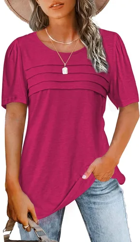 Miniatura 4 de JomeDesign - Camisetas casuales de verano para mujer, manga corta, cuello redondo, manga abullonada