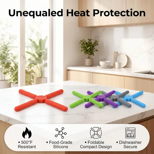 Miniatura 5 de KSENDALO Paquete de 5 salvamanteles de silicona gruesa para platos calientes, salvamanteles plegables ecológicos para ollas y sartenes calientes