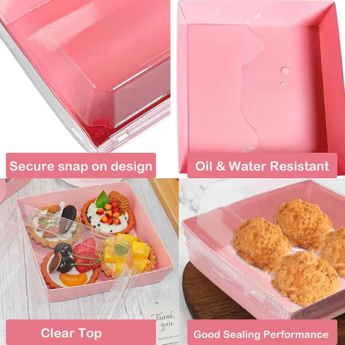 Miniatura 5 de Paquete de 100 cajas pequeñas de charcutería con tapas transparentes de 5 pulgadas cuadradas para llevar, mini caja de charcutería de papel