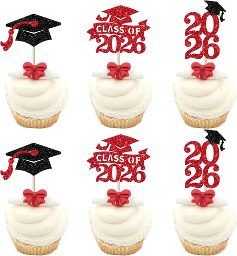 Miniatura 27 de Paquete de 24 adornos para cupcakes de clase 2025 con purpurina 2025 para diploma de graduación 2025 para cupcakes temáticos de graduación 2025