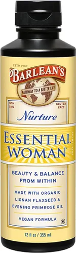 Barlean's Essential Woman Suplemento líquido para mujer, linaza orgánica, aceite de onagra e isoflavonas de soja, Omega 3 6 9 y GLA, equilibrio