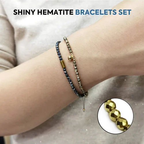 Miniatura 4 de Morchic Juego de 2 pulseras elásticas ajustables con cuentas de hematita brillante para mujer, gema energética semipreciosa, regalo de cumpleaños