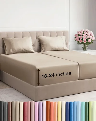 Sábanas King divididas con bolsillos extra profundos, sábanas transpirables y refrescantes de 5 piezas, juego de sábanas de lujo para hotel, suaves,