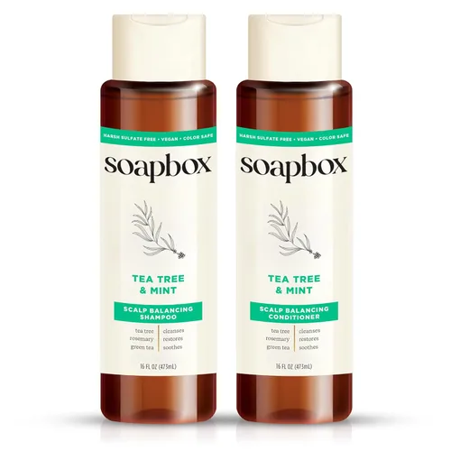 Soapbox Juego de champú y acondicionador de árbol de té, equilibrio del cuero cabelludo con aceite de árbol de té, aceite de jojoba, aloe y manteca