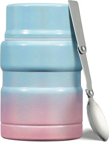 Miniatura 14 de Charcy Termo de 17oz para alimentos calientes, contenedor de comida aislado para almuerzo con cuchara plegable QB - Negro