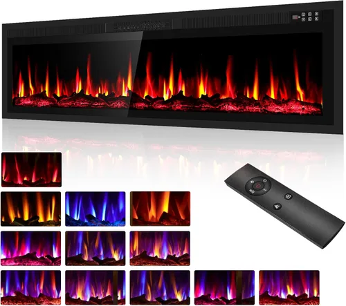 Miniatura 13 de BREEZEHEAT Chimenea eléctrica ultrafina de 50 pulgadas, calentador de chimenea independiente o empotrado en la pared, control remoto, pantalla