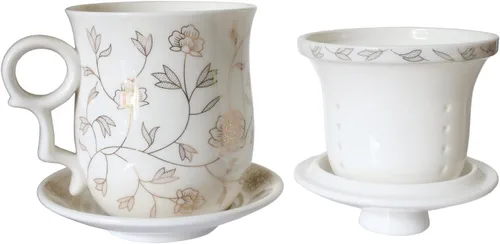 Miniatura 4 de Taza de té de porcelana con tapa de infusor y juegos de platillos – Taza de café de cerámica china Jingdezhen Taza de té de hoja suelta Sistema