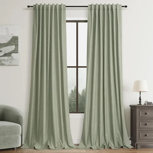 Miniatura 12 de Hokibero Cortinas de lino 100% opacas de 102 pulgadas de largo, juego de 2 paneles para oscurecer la habitación, lino térmico texturizado