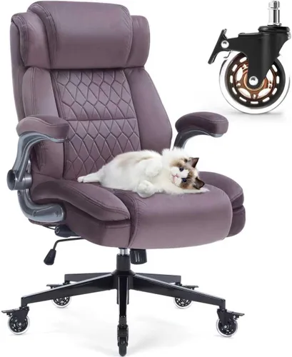 Miniatura 11 de Silla de oficina con respaldo alto de 400 libras, tela acolchada gruesa, soporte lumbar ajustable y brazos abatibles, ruedas de bloqueo, silla