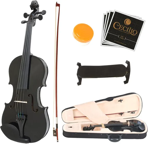 Miniatura 10 de Mendini 1/2 MV Violín de madera maciza con estuche rígido, soporte para los hombros, arco, colofonia y cuerdas adicionales