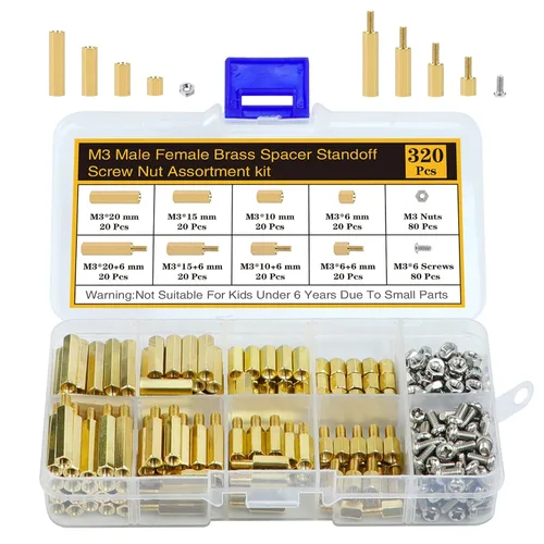 Miniatura 10 de Kit de 400 Piezas de Separadores y Tornillos y Tuercas M2 para Placa Base, Separadores Espaciadores de Latón Hexagonales Macho-Hembra, Tornillos