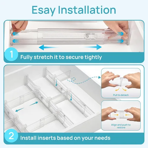 Miniatura 6 de Vtopmart Separadores de cajones de 2.36” con inserciones expandibles, organizador de cajones de cocina ajustable de 12.8"-22.3", separador