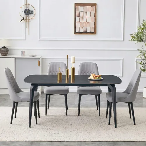 Miniatura 13 de Modern Dining Table Set for 4,50" Sintered Stone Table Set for 4,Marble Dining Table Set of 4 with Upholstered Chair,5 Piece Rectangular Dining Room