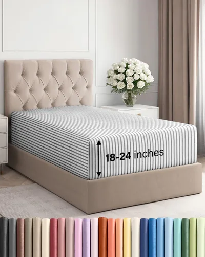 Miniatura 97 de Sábana bajera ajustable extra profunda tamaño completo – Sábana bajera individual de lujo para hotel únicamente – Se adapta fácilmente a colchones