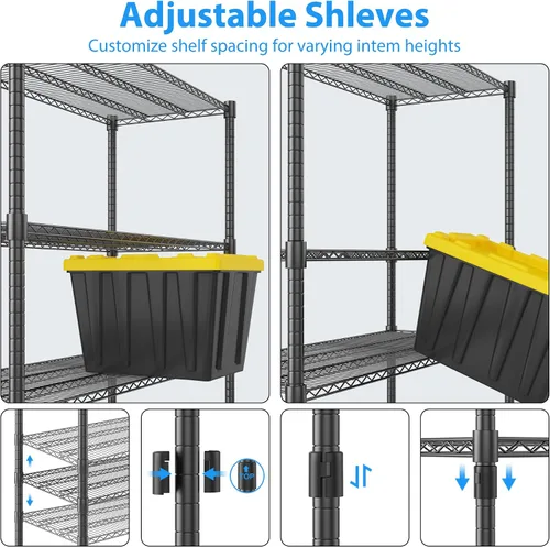 Miniatura 8 de Homdox Estantes de almacenamiento de 60"W, estantería de alambre resistente de 4 niveles con ruedas, 2400LBS estantes de metal ajustables Negro