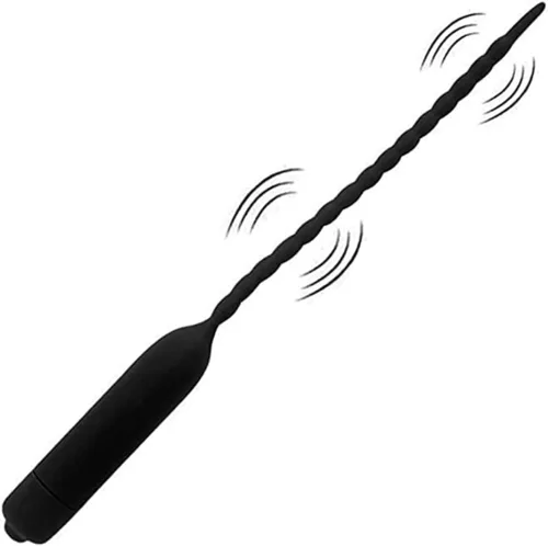 Tapón uretral de silicona vibratorio con sonidos uretrales para el pene, dilatador masculino para masturbación uretral, negro (5.9 in)