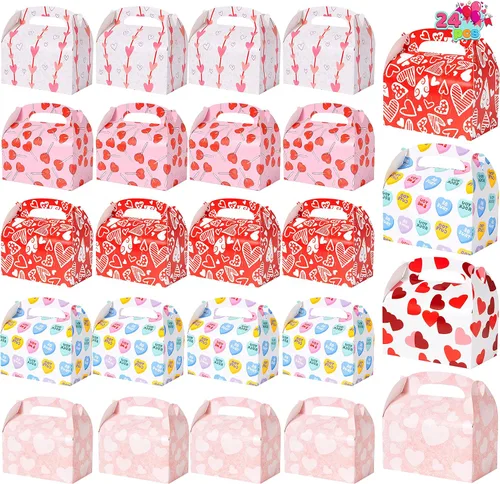 JOYIN 24 cajas de regalo para el día de San Valentín, cajas de galletas con diseño colorido en forma de corazón para niños, recuerdos de fiesta,