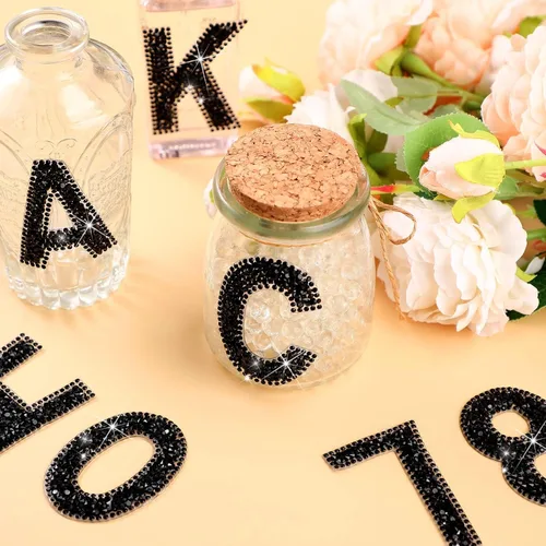 Miniatura 4 de WILLBOND - 37 piezas de calcomanías de letras con strass grandes, alfabeto de purpurina, número de cristal, calcomanías brillantes autoadhesivas