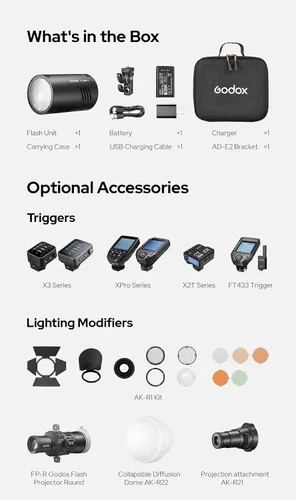 Miniatura 10 de Godox AD100 Pro II AD100Pro II AD100ProII Flash Strobe, 2.4GHz X System+433Mhz Module/2850mAh Batería/2W LED/10 niveles de brillo/490 Pops