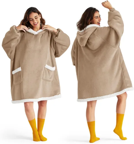 Bedsure Manta con capucha, manta con capucha como regalo para mamá, regalos de cumpleaños para mujeres, niños, adolescentes, sudadera de sherpa,