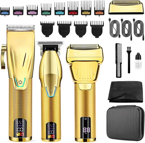 Cortapelos para hombres profesionales, recortadora de barba inalámbrica, cortadora y recortadora 3 en 1 y juego de afeitadora eléctrica con bolsa,