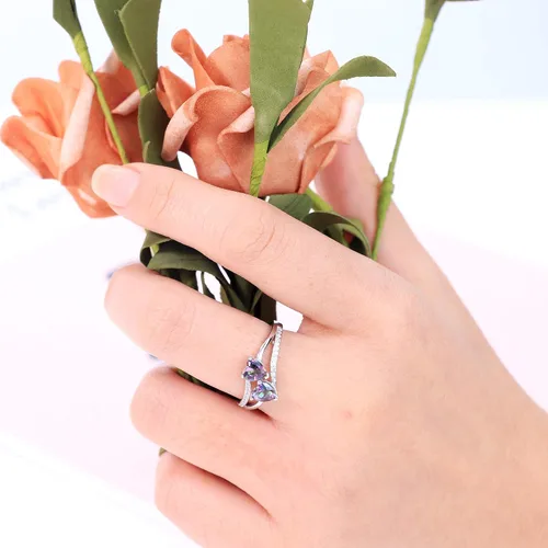 Miniatura 6 de Milacolato Anillo de compromiso de plata de ley 925 para ella 2 encantadores corazones piedras natales bañados en oro blanco joyería tamaño 5-9