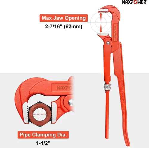 Miniatura 2 de MAXPOWER Llave para tubos sueca de 15 pulgadas, ángulo de 90 grados