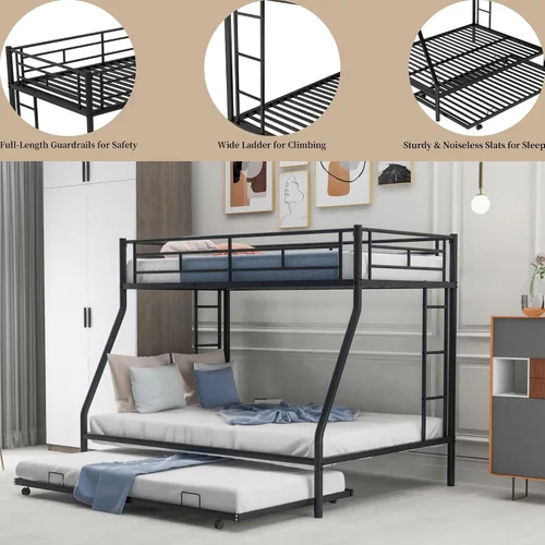 Miniatura 5 de Litera de metal individual sobre cama matrimonial con nido, marco de cama de metal resistente de acero resistente con escaleras de dos lados