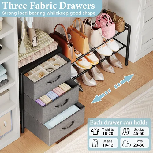 Miniatura 3 de Cidaziya Expandable Closet Organizers and Storage, Black Fabric Storage Dresser, 3 Drawer Dresser, Clothes Shelves for Kids, Purse Organizer Small