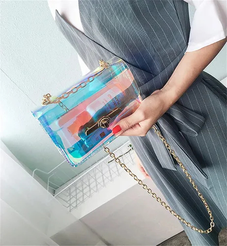 Miniatura 4 de Bolso holográfico iridiscente para mujer noche embrague claro estadio concierto aprobado