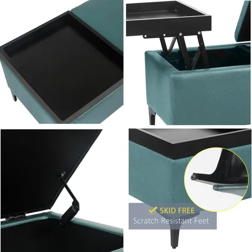 Miniatura 5 de Joveco Mesa auxiliar rectangular con bandeja elevadora, banco otomano de almacenamiento con patas de metal, banco tapizado en el extremo de la cama