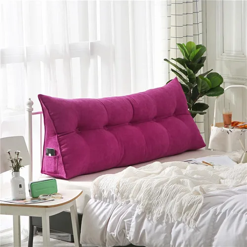 Miniatura 13 de Almohada grande con respaldo para cabecero, almohada de lectura, soporte de terciopelo, funda extraíble triangular para cama, sofá, cama doble Beige