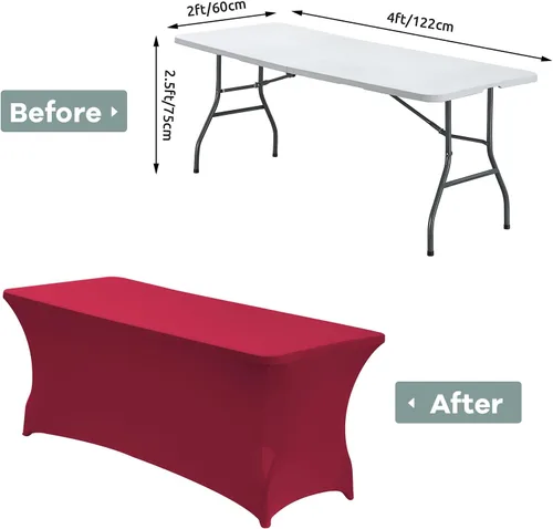 Miniatura 3 de CWK - Funda de mesa de elastano elástica impermeable de 4 pies para mesas rectangulares - Mantel elástico ajustable para mesas plegables, tela