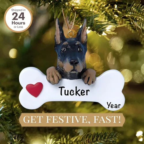 Miniatura 2 de Adorno personalizado de hueso de perro Doberman Pinscher 2025 Personalización gratuita las 24 horas Adornos de Navidad de la primera Navidad