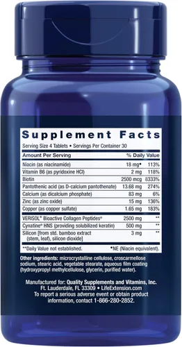 Miniatura 2 de Life Extension Fórmula de colágeno Plus para cabello, piel y uñas, promueve la salud del colágeno y la queratina, con niacina, vitamina B6, biotina