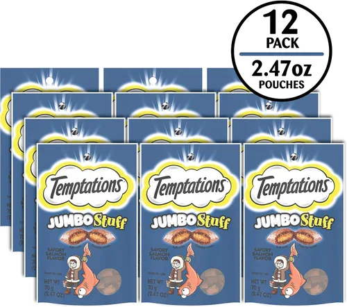 Miniatura 2 de TEMPTATIONS Jumbo Stuff Crunchy and Soft Cat Treats Savory Salmon Flavor, bolsa de 2.5 onzas (paquete de 12)