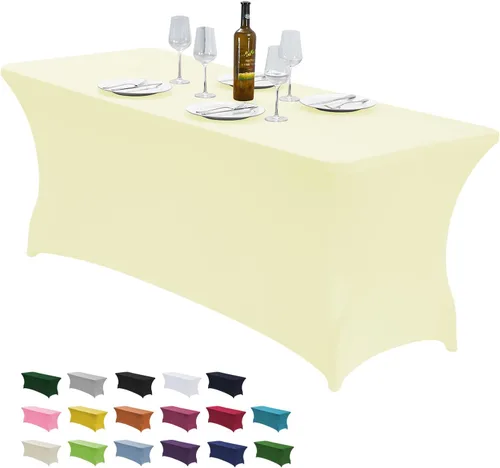 Miniatura 17 de CWK - Funda de mesa de elastano elástica impermeable de 6 pies para mesas rectangulares - Mantel elástico ajustado para mesas plegables, tela Rosa