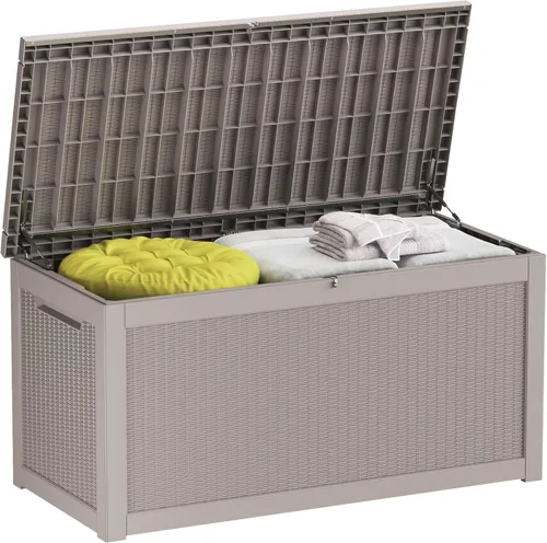 Miniatura 25 de Caja de almacenamiento para exteriores de 35 galones, caja de resina impermeable y con cierre para terraza, grande, contenedor de almacenamiento