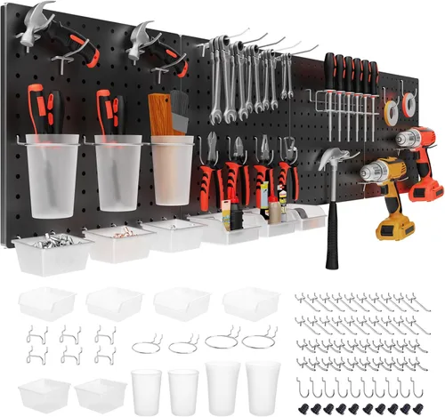 FZK Tablero de clavijas, kit organizador de pared de tablero perforado de metal de 74 piezas. Tablero de clavijas resistente, tableros de clavijas,
