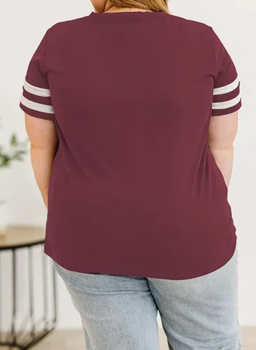 Miniatura 104 de Eytino Blusas de talla grande para mujer, cuello en V, manga corta, a rayas, casual, holgada, con bolsillo (1X-5X)
