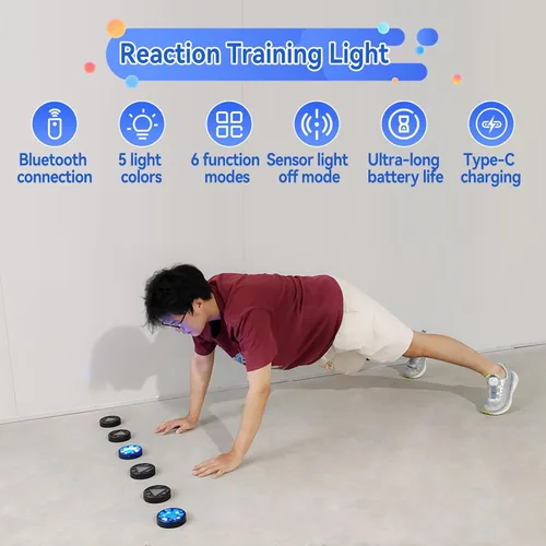 Miniatura 5 de JOJOCY Luz magnética de entrenamiento de reacción, 5 luces de color, 6 modos, duración de la batería de 30 horas, mejora la velocidad de reacción