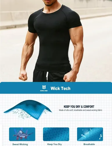 Miniatura 3 de Paquete de 45 camisas de compresión para hombre manga largacorta atlética clima frío capa base camiseta para entrenamiento deportivo