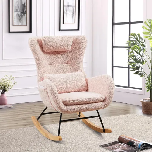 Miniatura 10 de KEVINSPACE Mecedora moderna, moderna silla ligera tapizada para cuarto de bebé, silla mecedora para guardería, cómoda silla de acento cargada